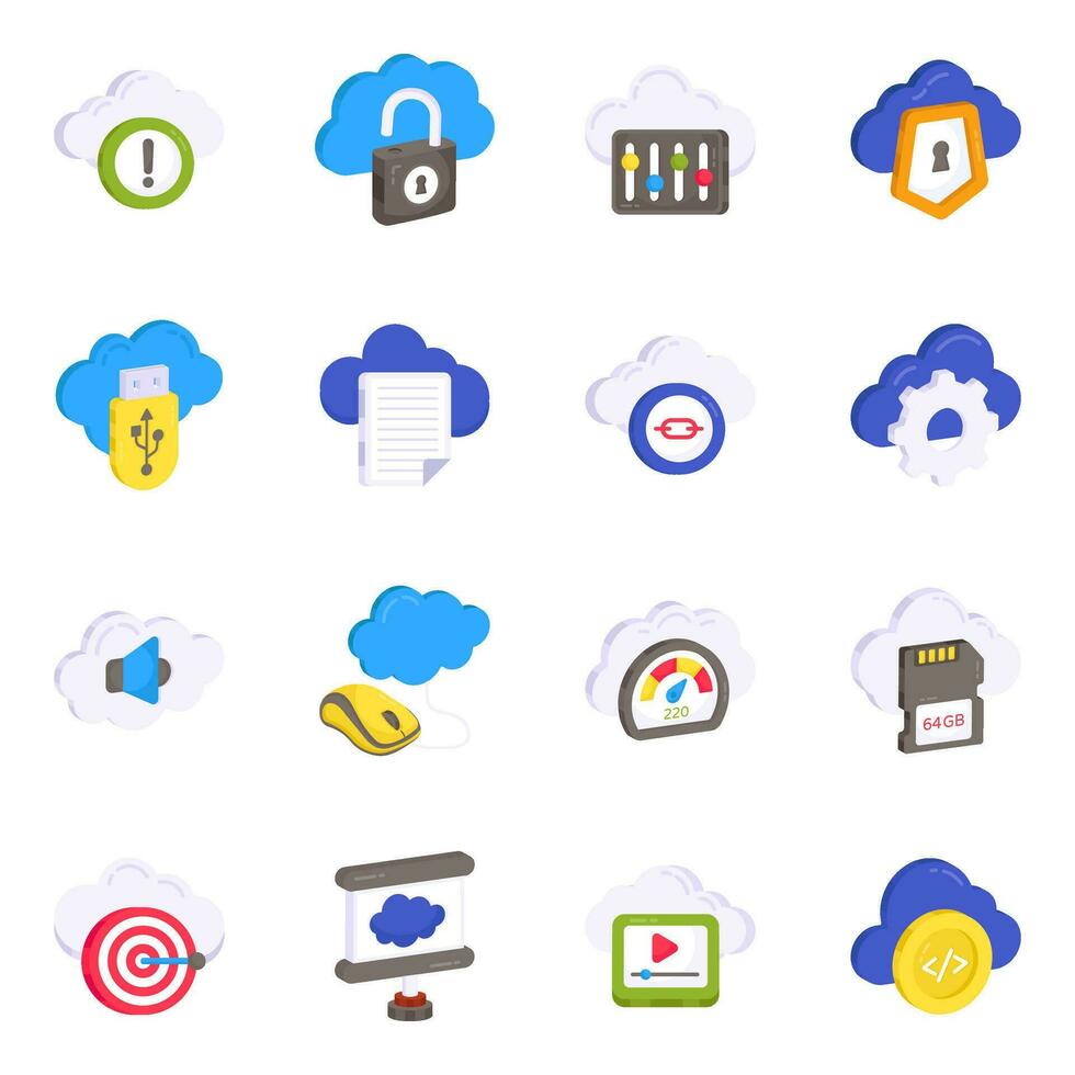 Pack of Cloud Computing and Communication Flat Icons vector