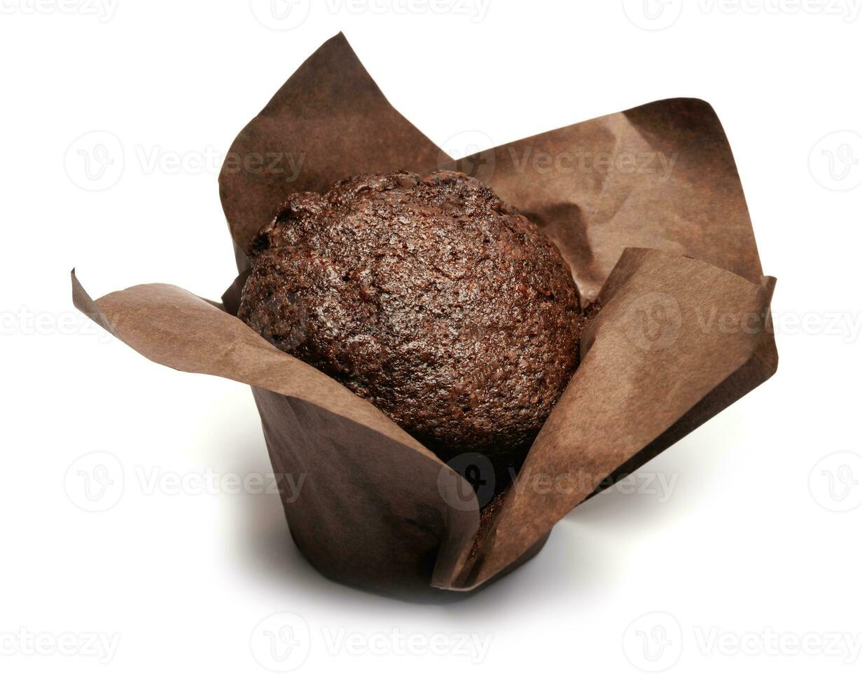 Chocolate muffin isolated on white background . Muffin with chocolate chips. photo