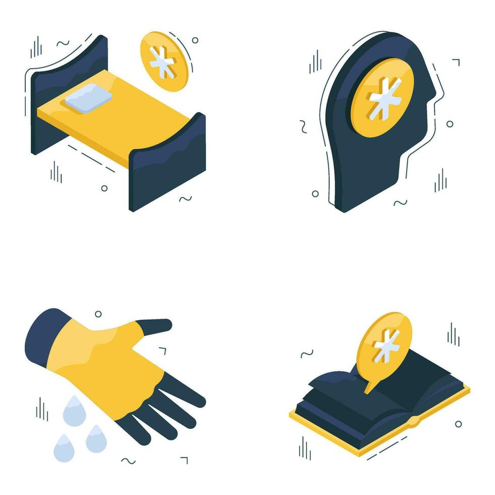 Pack of Health Treatment Flat Icons vector