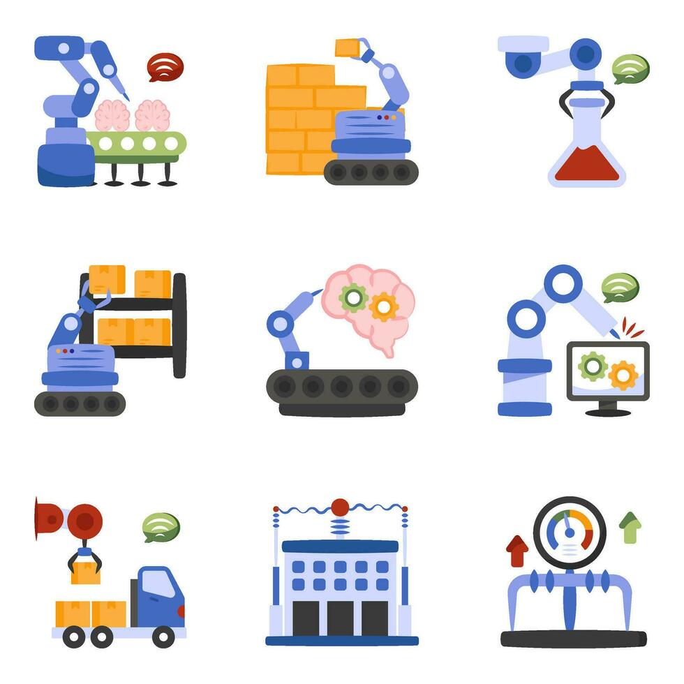 Pack of Industrial Production and Machinery Flat Icons vector