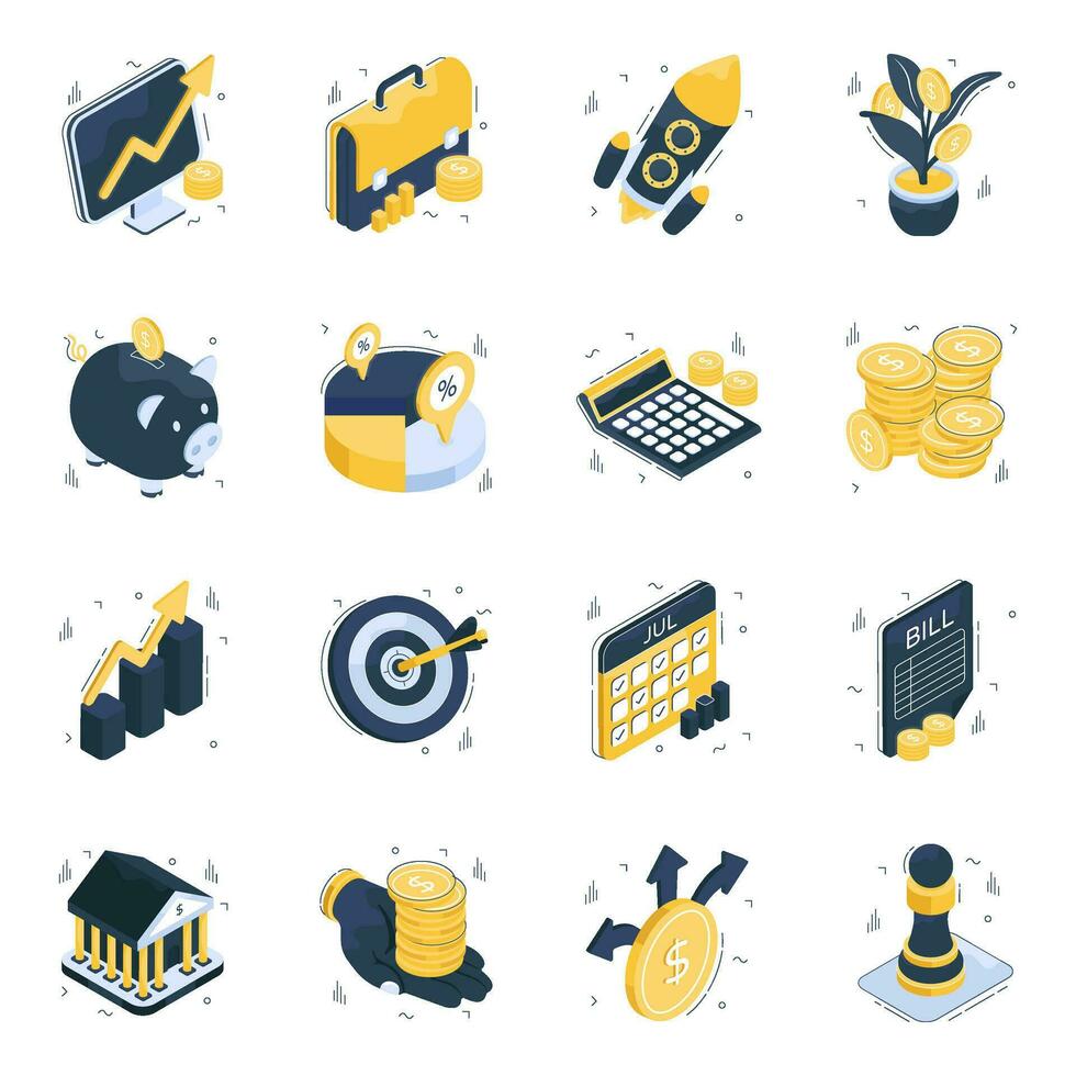 conjunto de iconos isométricos de negocios vector