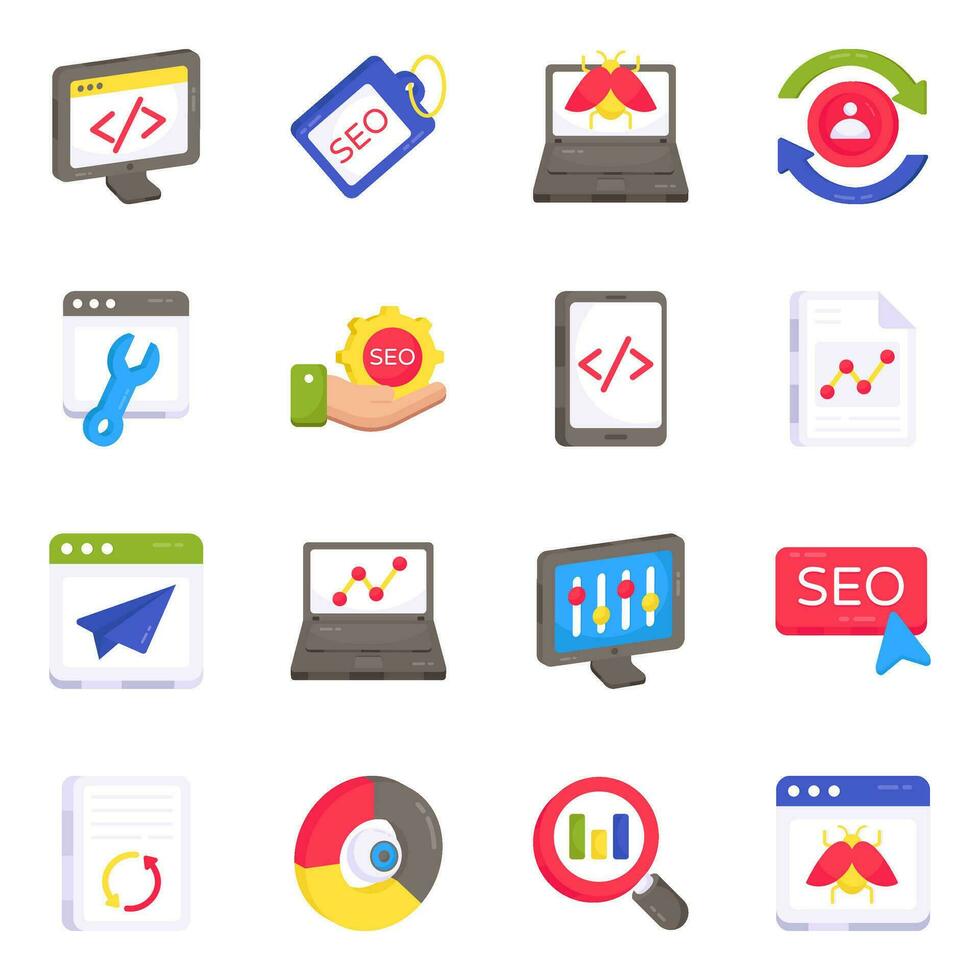 Pack of SEO Flat Icons vector