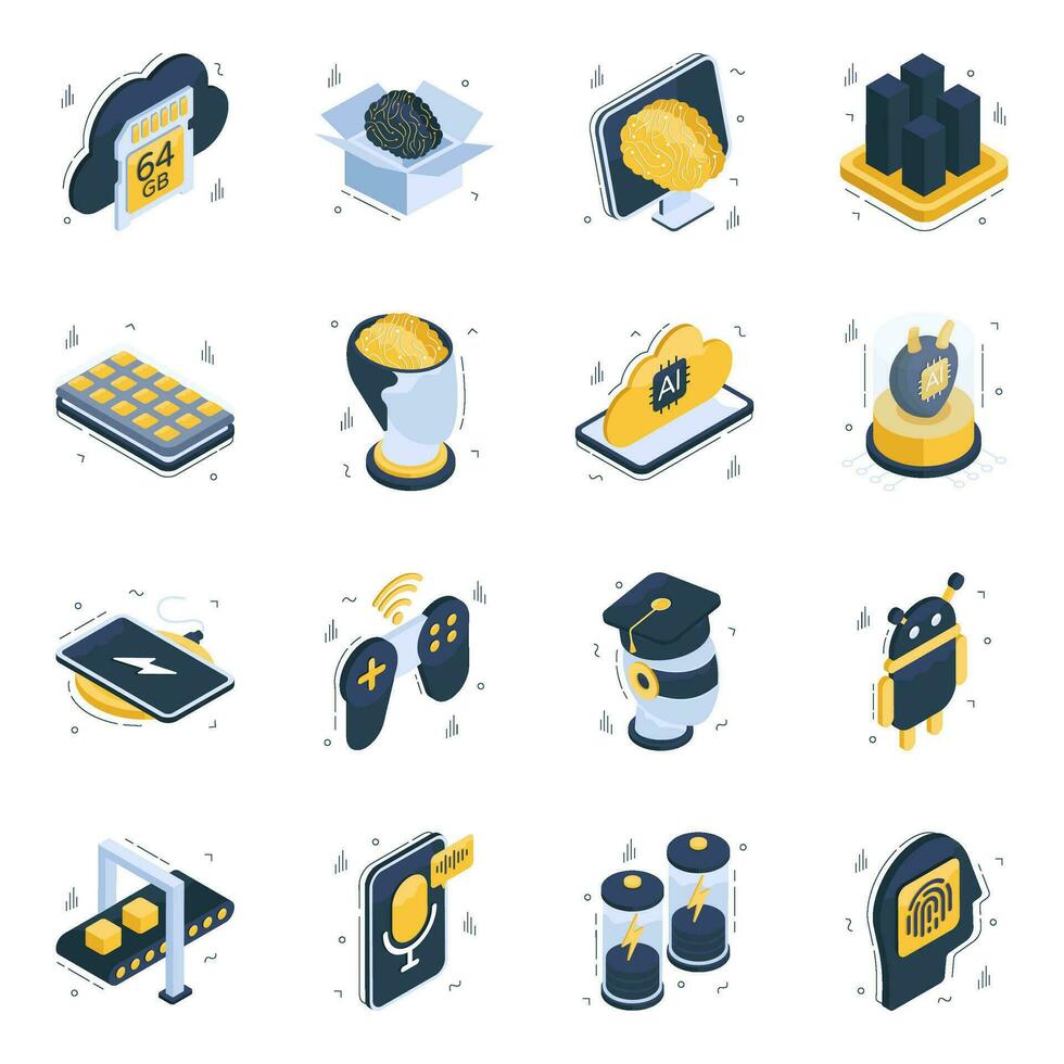 Pack of Ai and Vr Isometric Icons vector