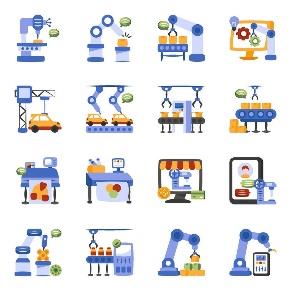 Pack of Industrial Machines Flat Icons vector