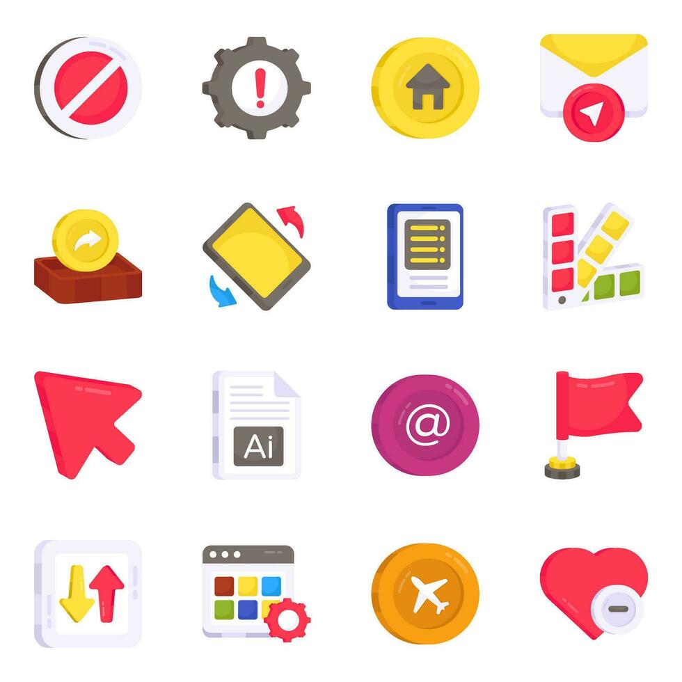 Pack of Social and Ui Flat Icons vector