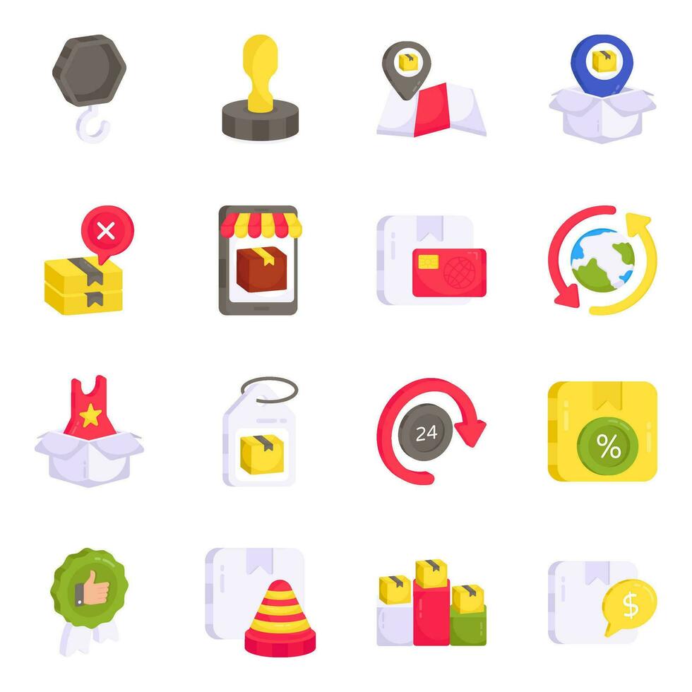 Pack of Cargo and Shipment Flat Icons vector