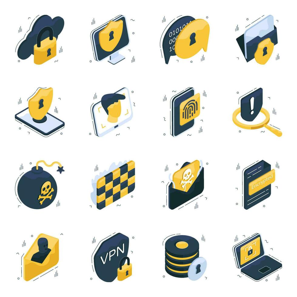 Pack of Security Isometric Icons vector