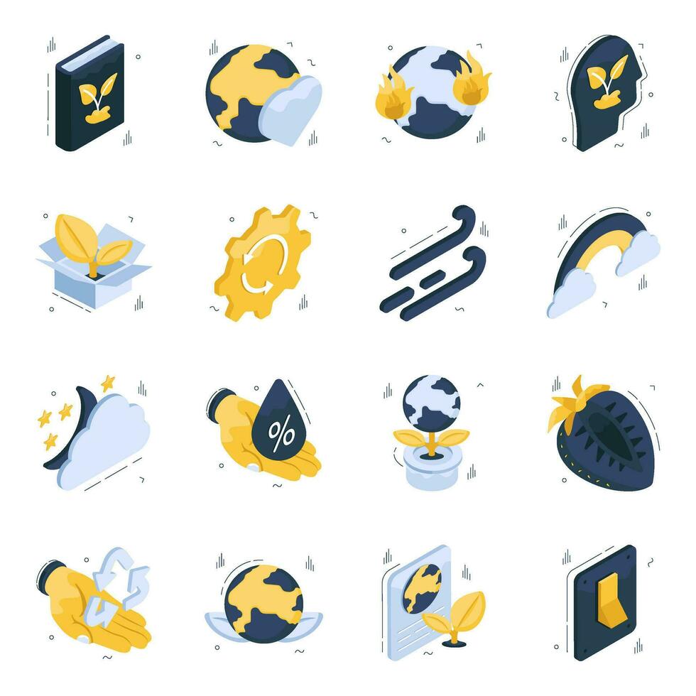 Set of Nature and Eco Isometric Icons vector