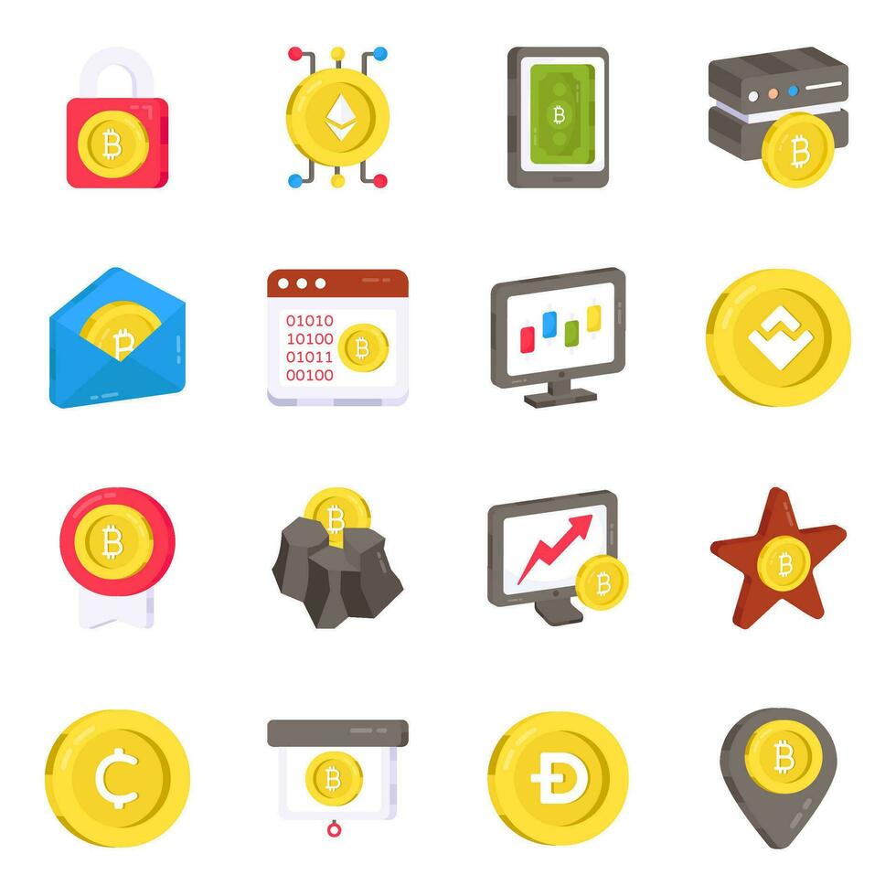 Pack of Crypto Flat Icons vector