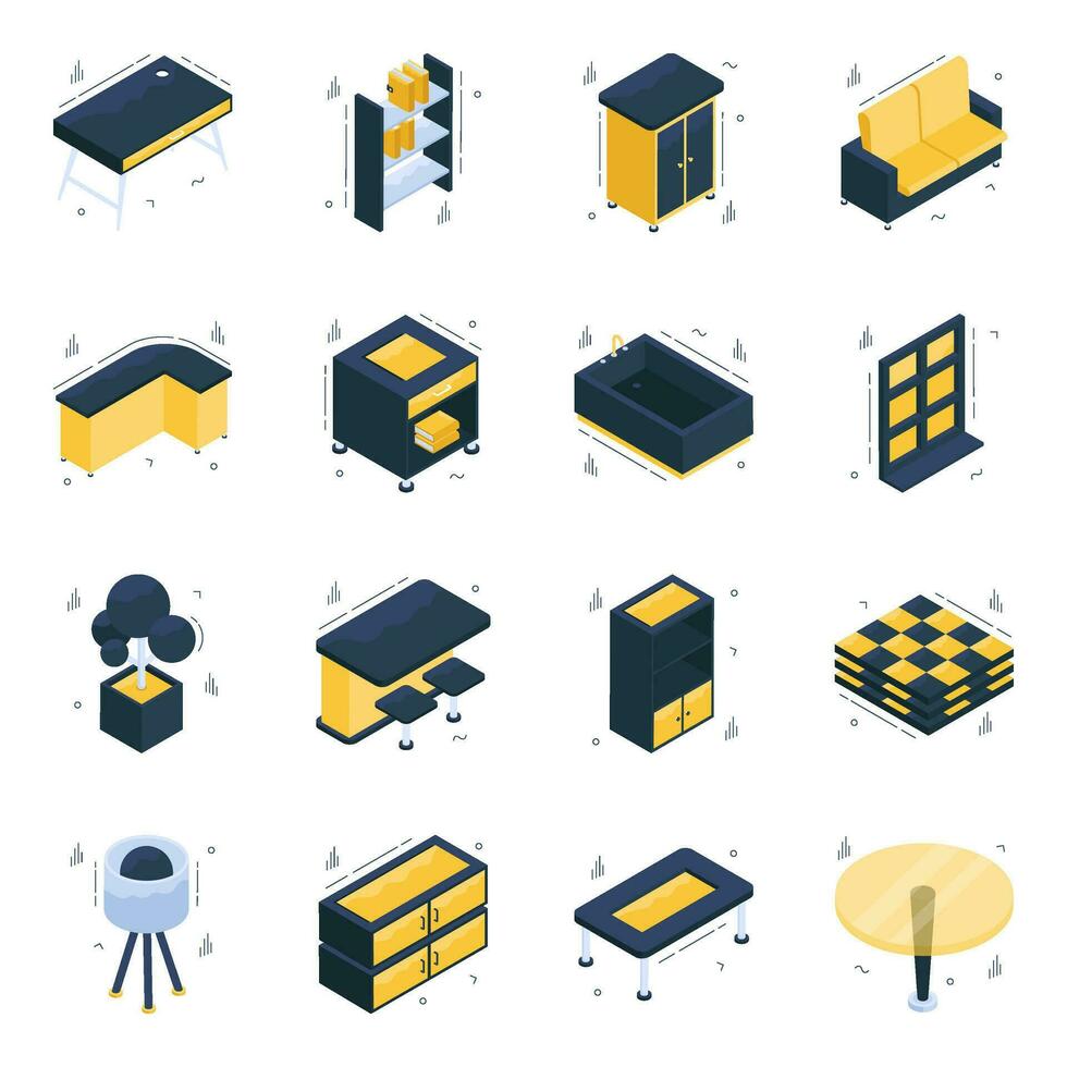 Pack of Interior Isometric Icons vector