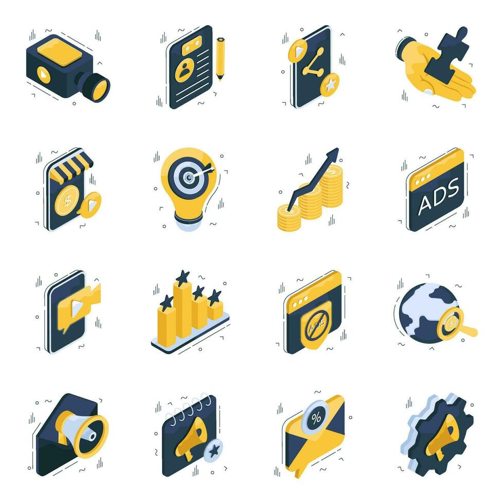 Set of Publicity Isometric Icons vector