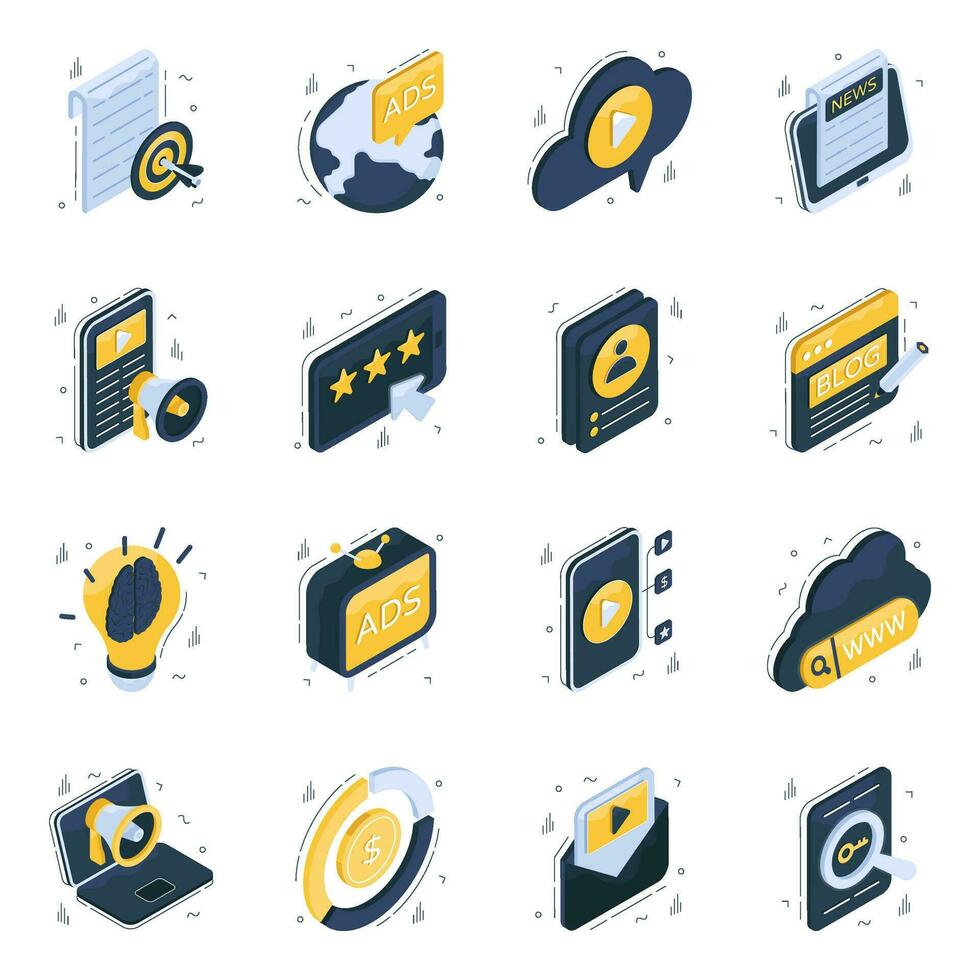 Set of Marketing Isometric Icons vector