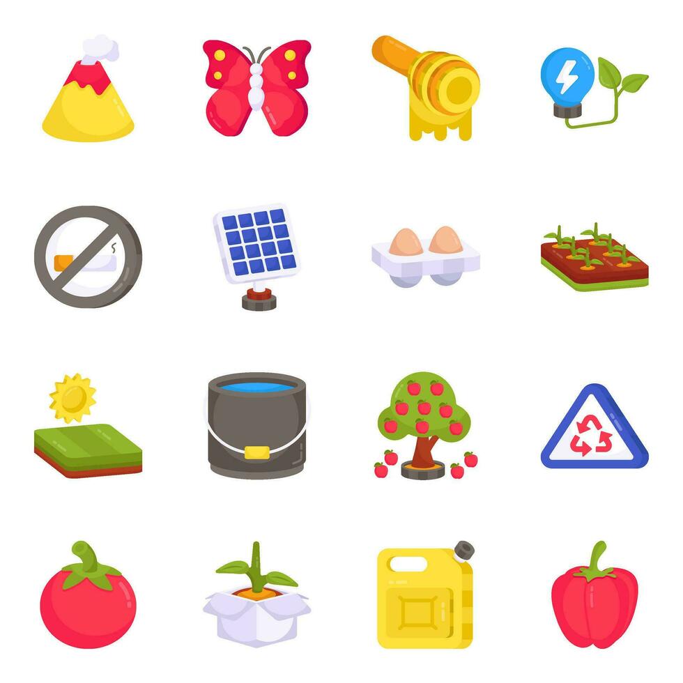 Pack of Eco and Weather Flat Icons vector