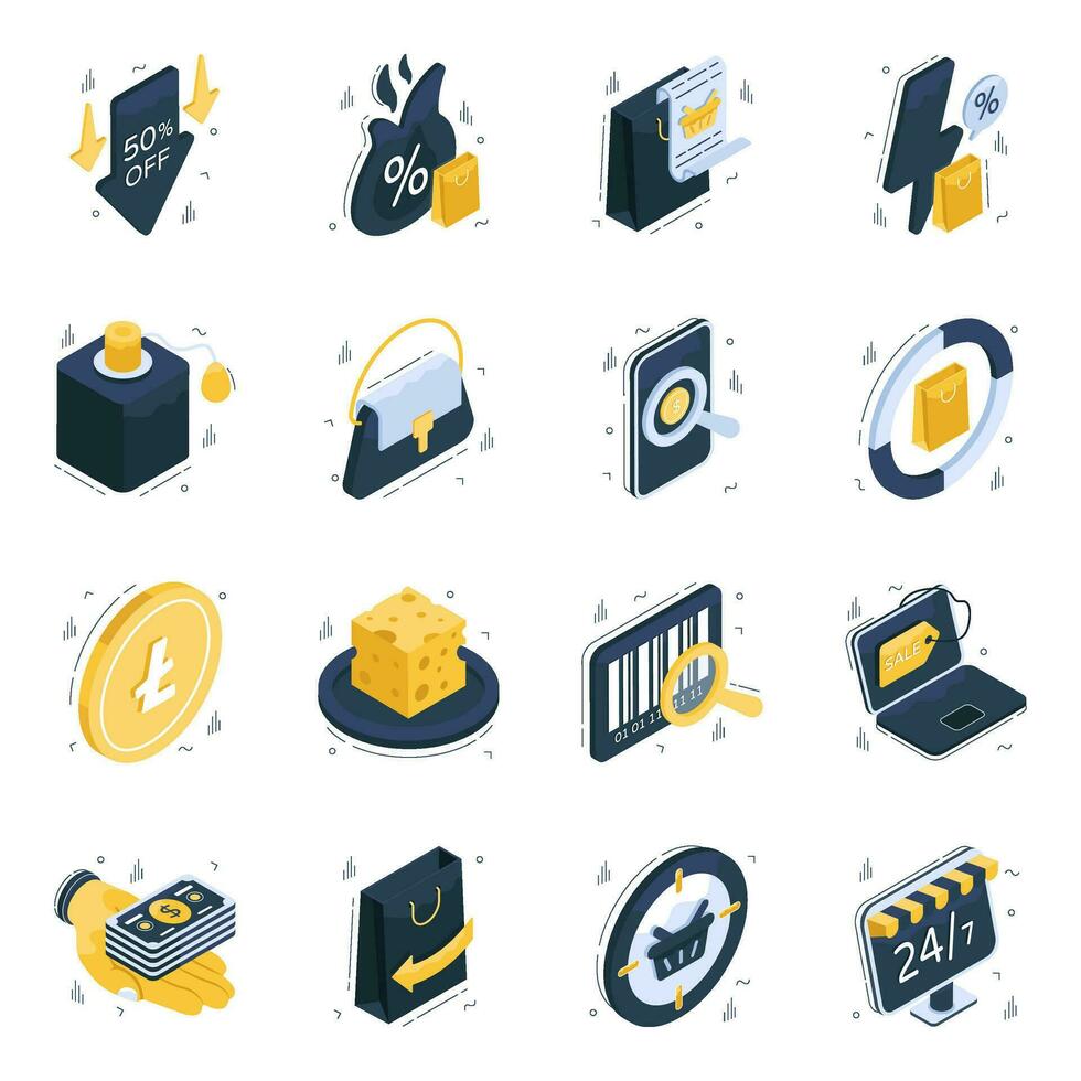 Set of Shopping and Spending Isometric Icons vector