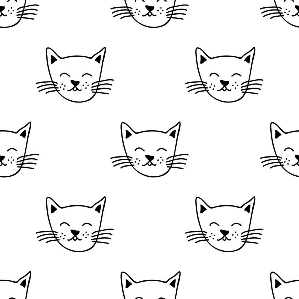 Seamless pattern with cat muzzle doodle for decorative print, wrapping paper, greeting cards, wallpaper and fabric vector