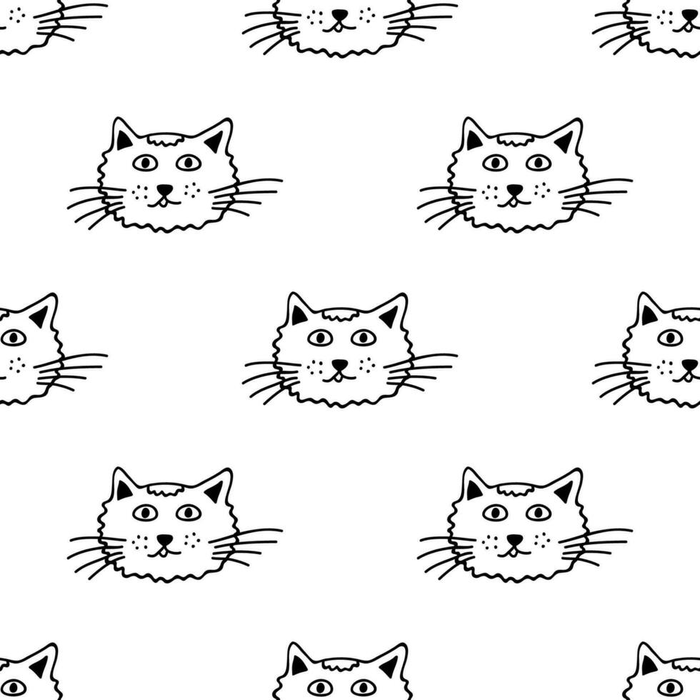 Seamless pattern with cat muzzle doodle for decorative print, wrapping paper, greeting cards, wallpaper and fabric vector