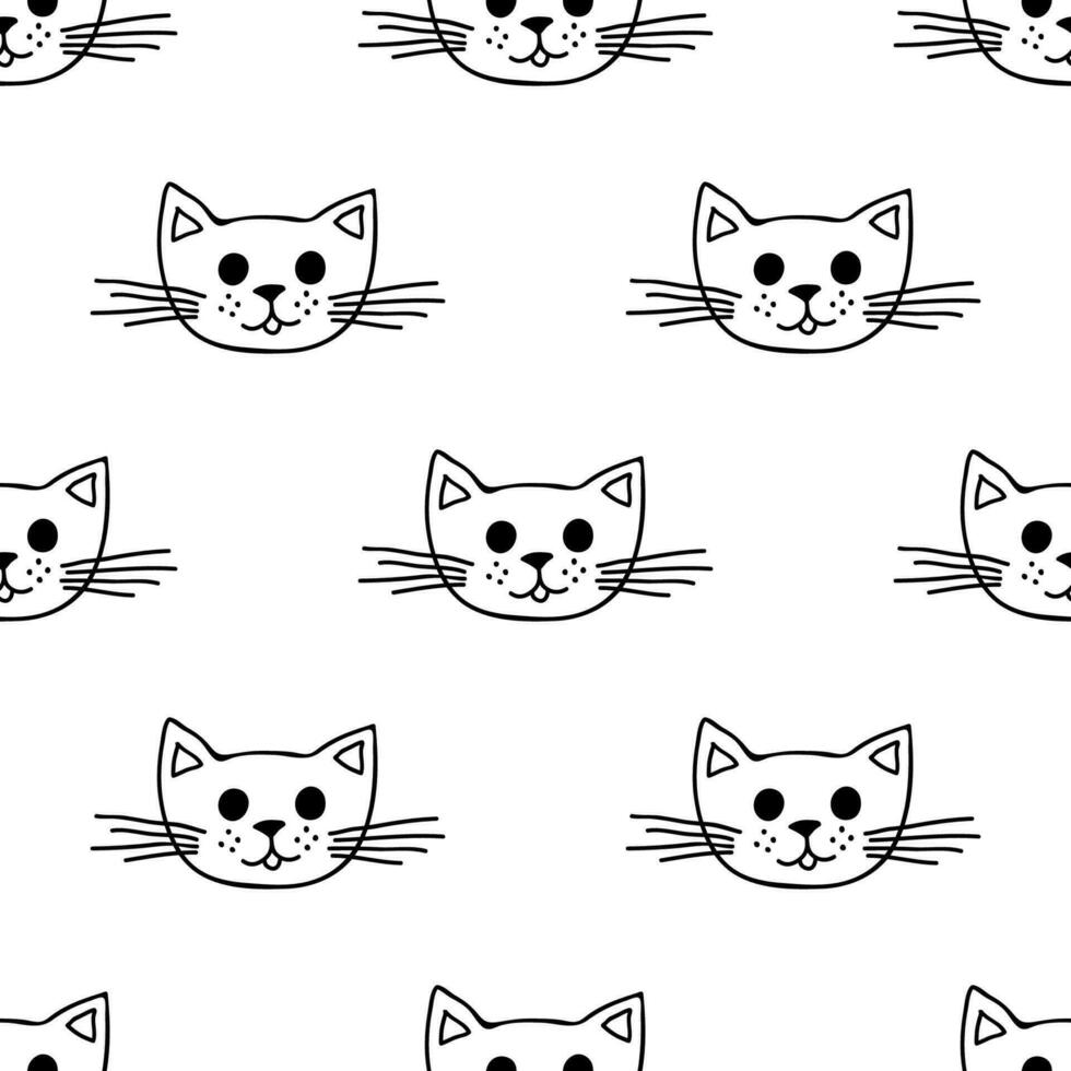 Seamless pattern with cat muzzle doodle for decorative print, wrapping paper, greeting cards, wallpaper and fabric vector