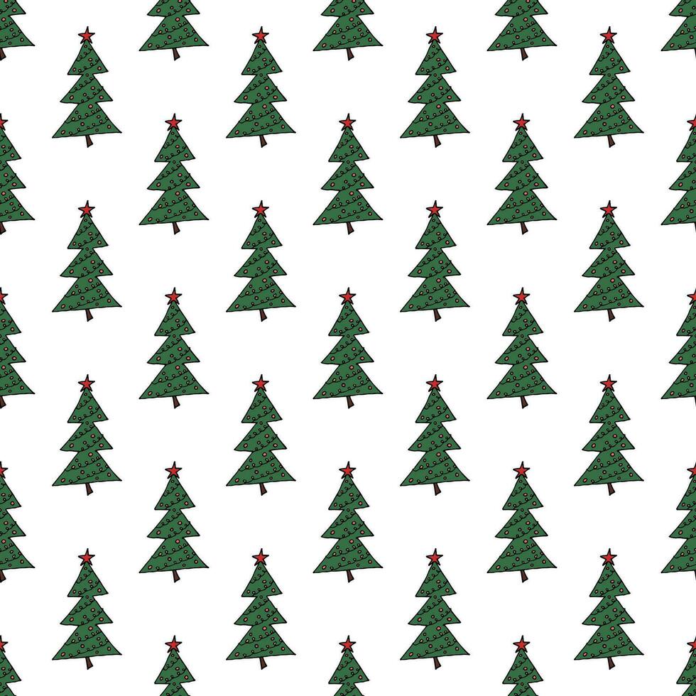 Seamless pattern with geometric minimal scandinavian Christmas tree doodle for decorative print, wrapping paper, greeting cards and fabric vector