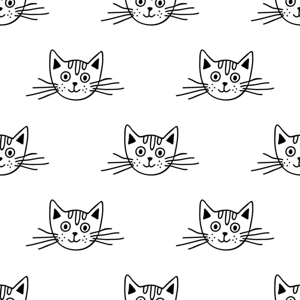 Seamless pattern with cat muzzle doodle for decorative print, wrapping paper, greeting cards, wallpaper and fabric vector