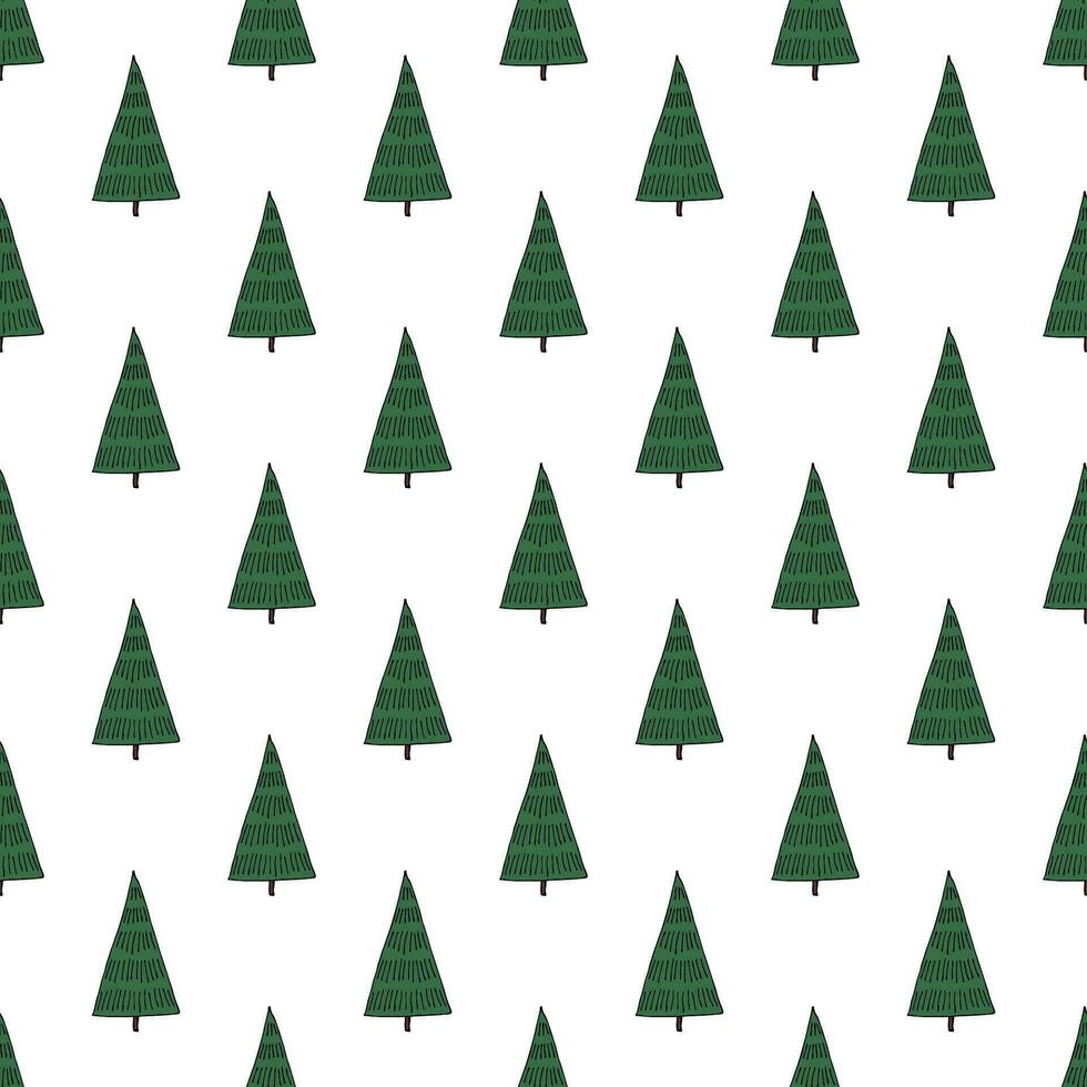 Seamless pattern with geometric minimal scandinavian Christmas tree doodle for decorative print, wrapping paper, greeting cards and fabric vector