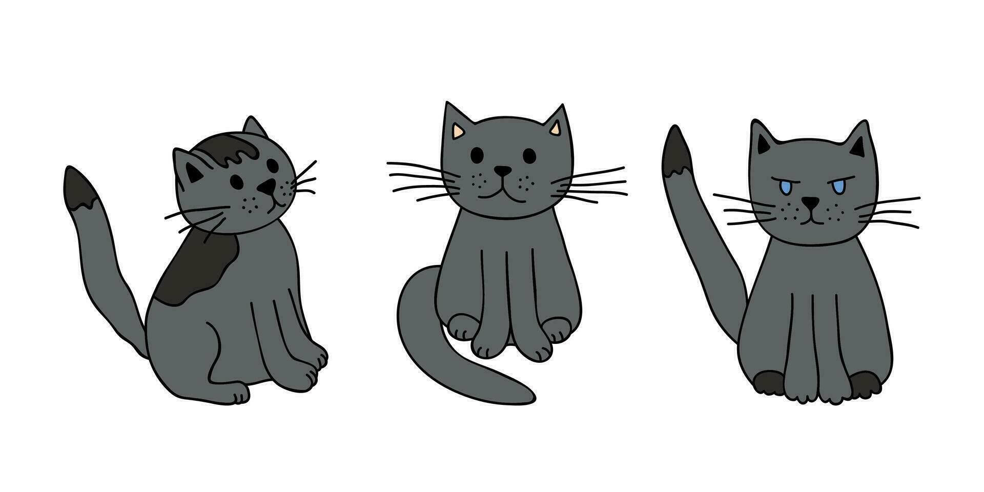 Hand drawn cat clipart. Cute pet doodle set vector