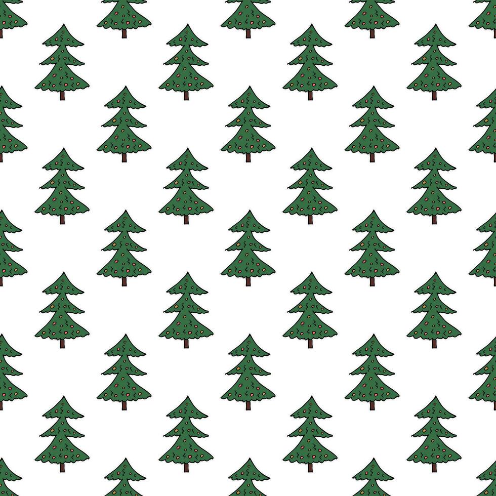 Seamless pattern with geometric minimal scandinavian Christmas tree doodle for decorative print, wrapping paper, greeting cards and fabric vector