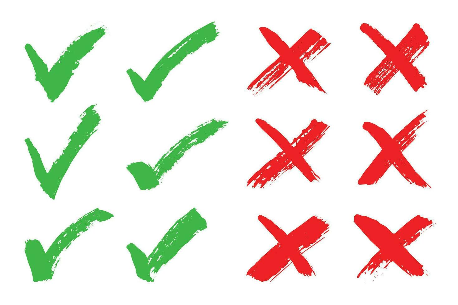 Hand drawn green check mark and red cross mark Marker right and wrong sign clipart Voting doodle vector