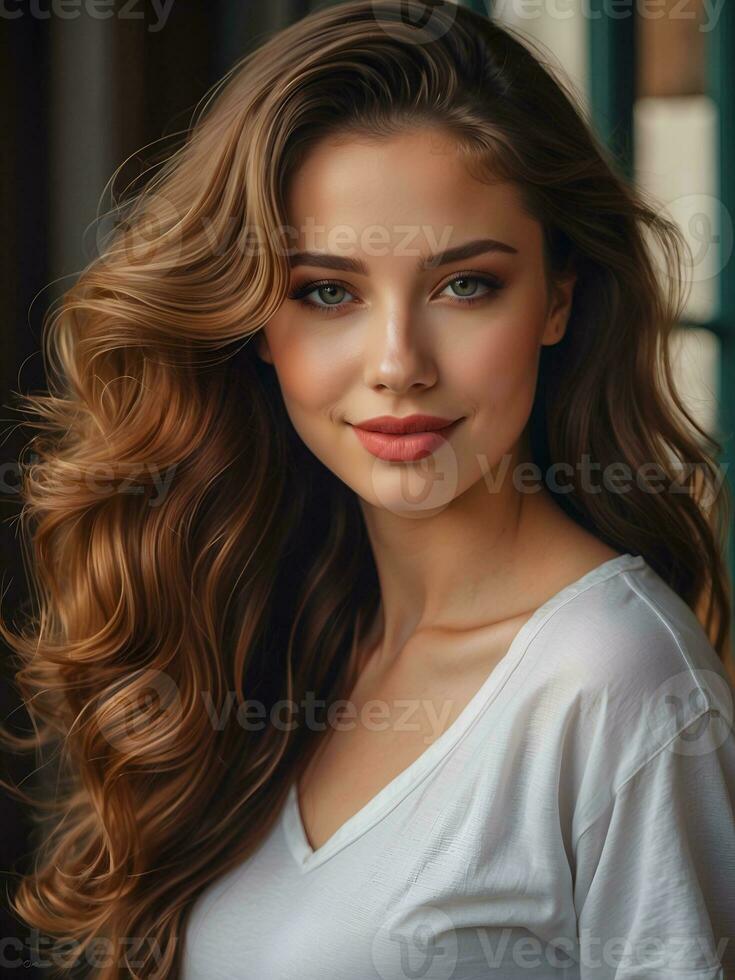 AI generated Beautiful and graceful young woman's face, AI generated photo