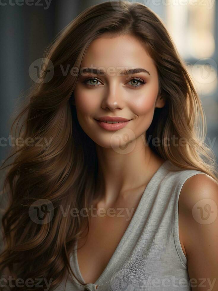 AI generated Beautiful and graceful young woman's face, AI generated photo