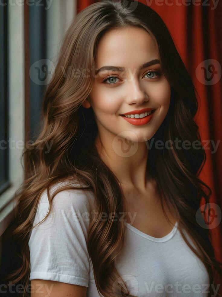 AI generated Beautiful and graceful young woman's face, AI generated photo