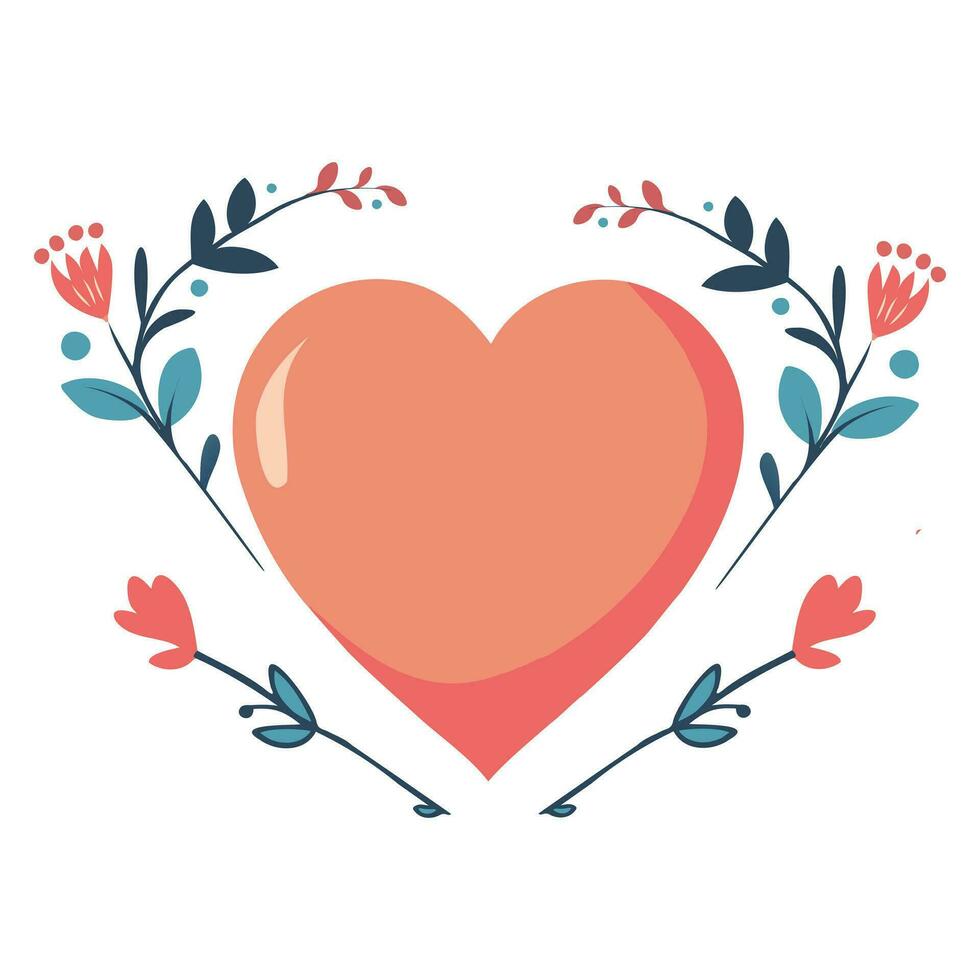 heart with flowers and leaves vector illustration