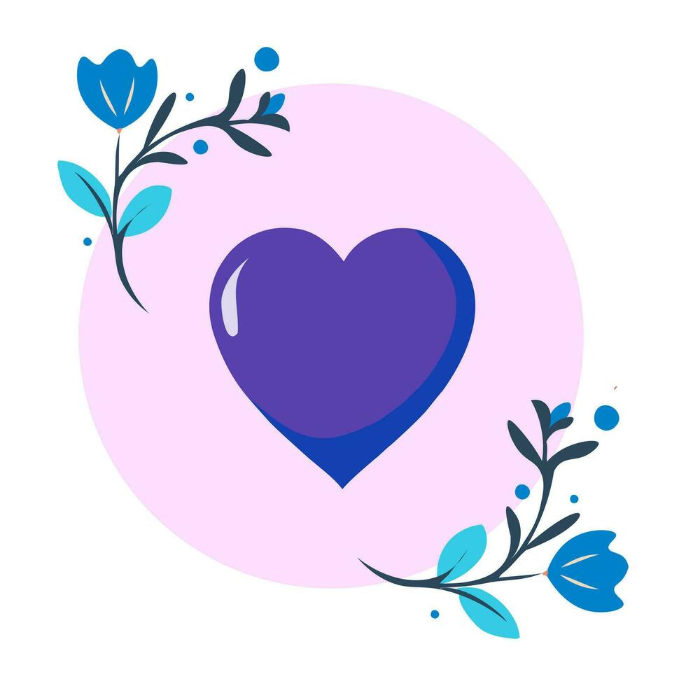 a purple heart surrounded by blue flowers vector