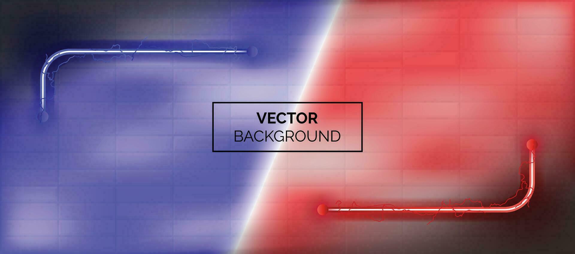 Futuristic background with neon blue and red colour squares, steam and bricks wall vector