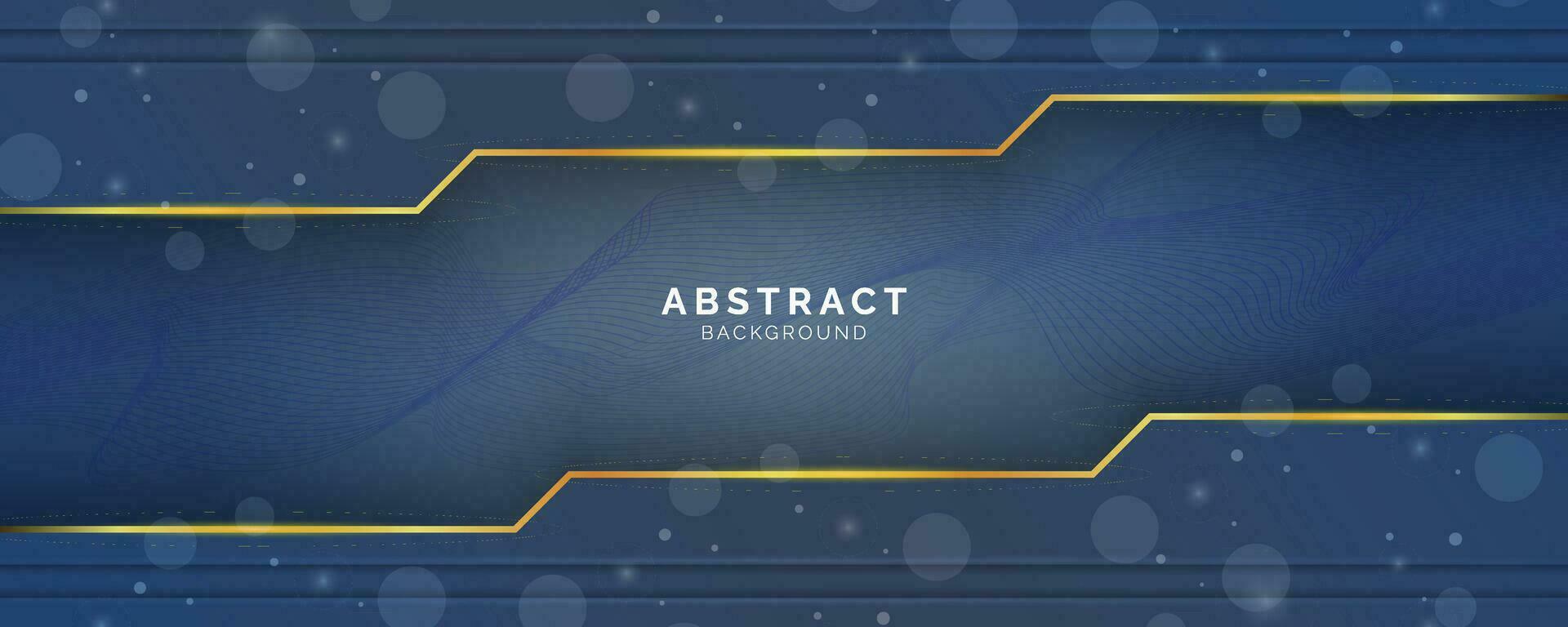 Futuristic dark blue abstract gaming background with gold lines and shadow, geometric shape overlap layers, graphic pattern banner template design vector