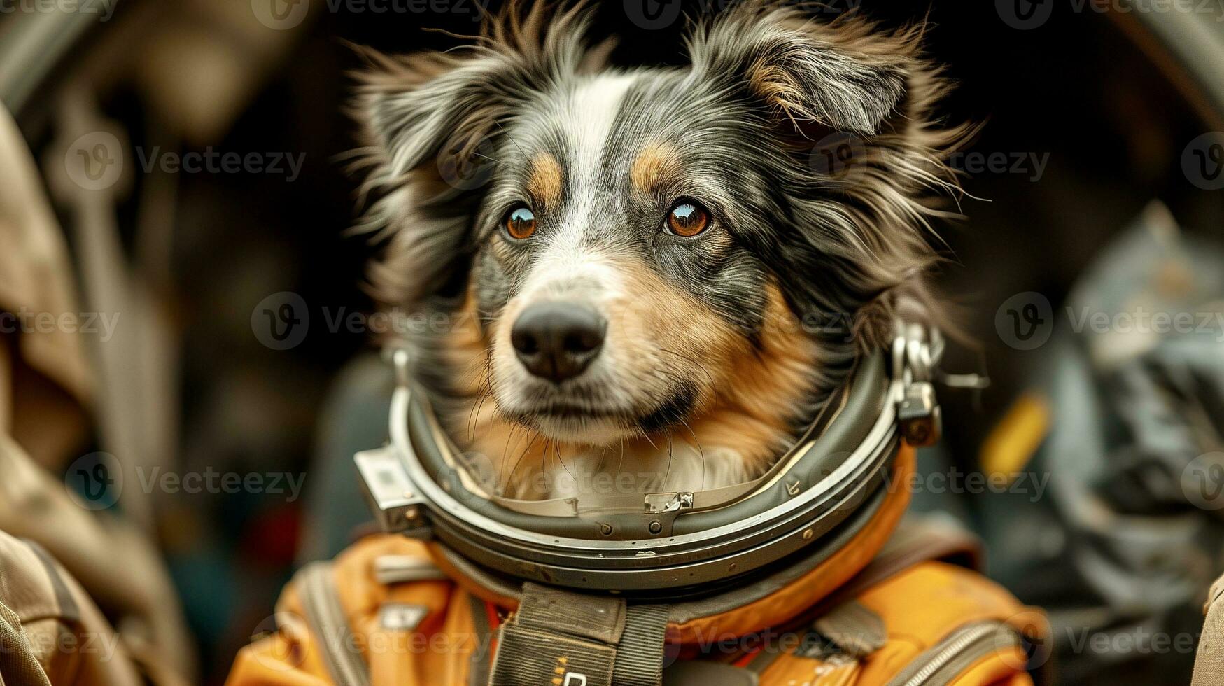 AI Generated The dog is an astronaut, Close-up, selective focus photo