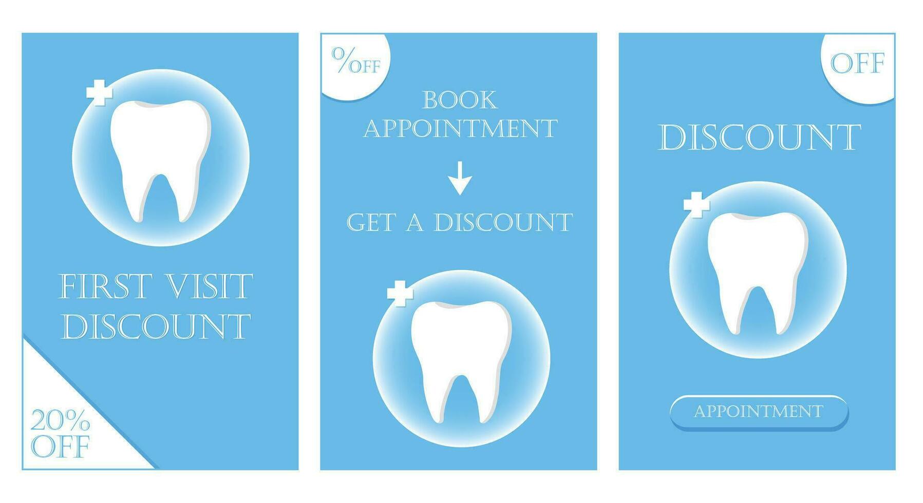 Discount on dentist services. Dentist profession web banner or landing page with teeth icon. White healthy tooth. Dental banner or background. Vector illustration