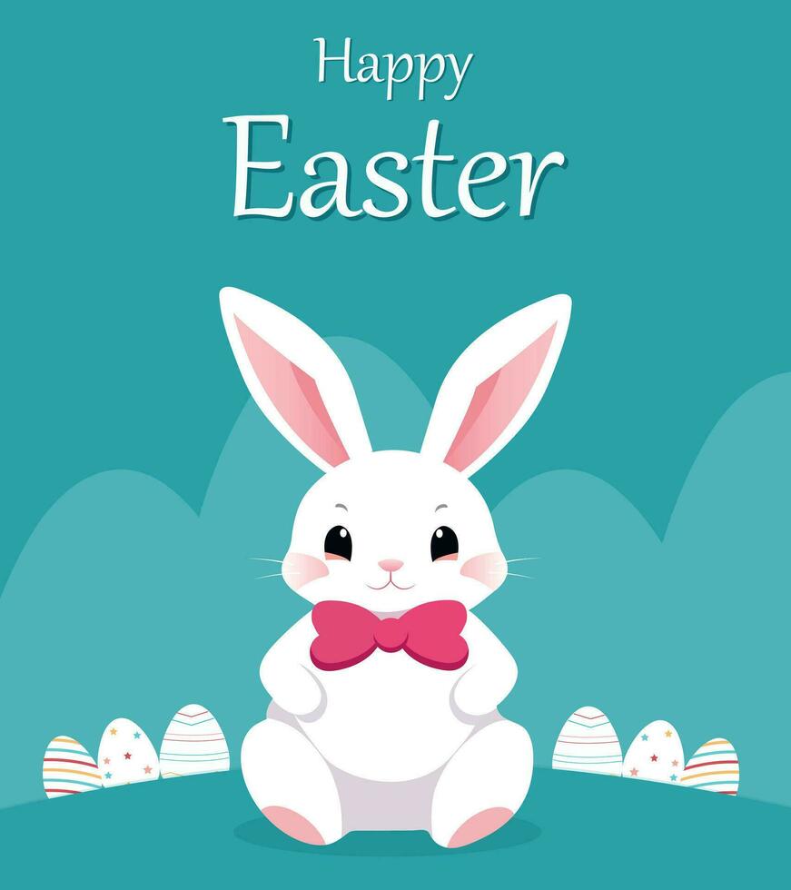 easter bunny with easter eggs. easter greeting card with bunny. Happy Easter. Cute rabbit for Easter. Bunny ears and Easter eggs. Vector illustration. Greeting card. Bunny in the egg