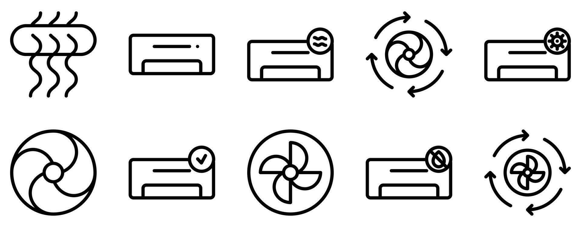 air conditioner maintenance icon line style set collection. vector