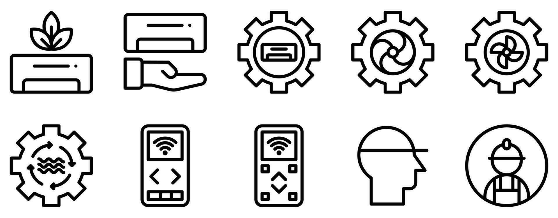 air conditioner maintenance icon line style set collection. vector