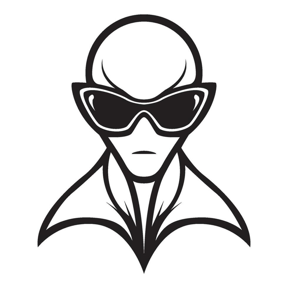 AI generated alien wearing sunglasses iconic logo vector illustration.