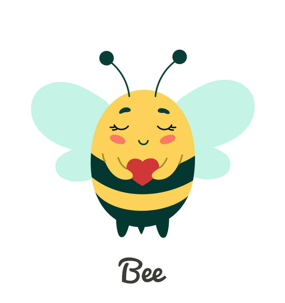 linda insecto abeja con corazón para enamorado día, dibujos animados personaje vector ilustración