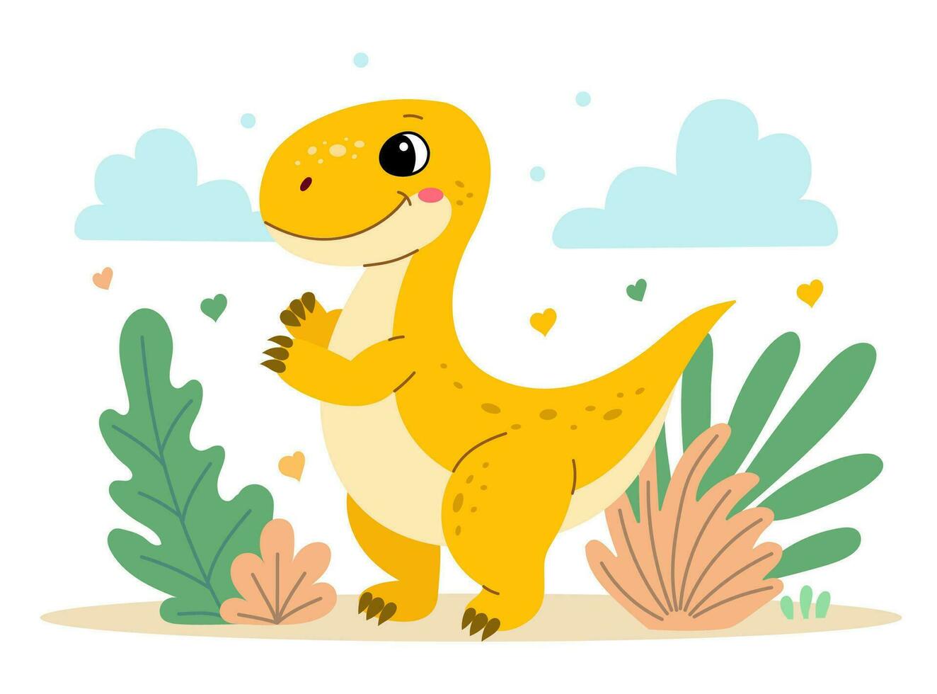 Cute dinosaur tyrannosaurus flat illustration of a cheerful up historical character. vector