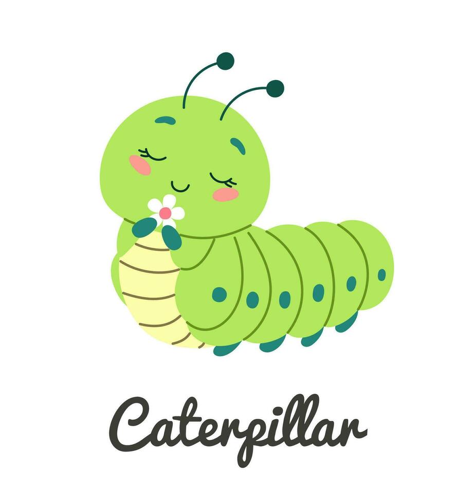 Cute insect caterpillar, cartoon character vector illustration