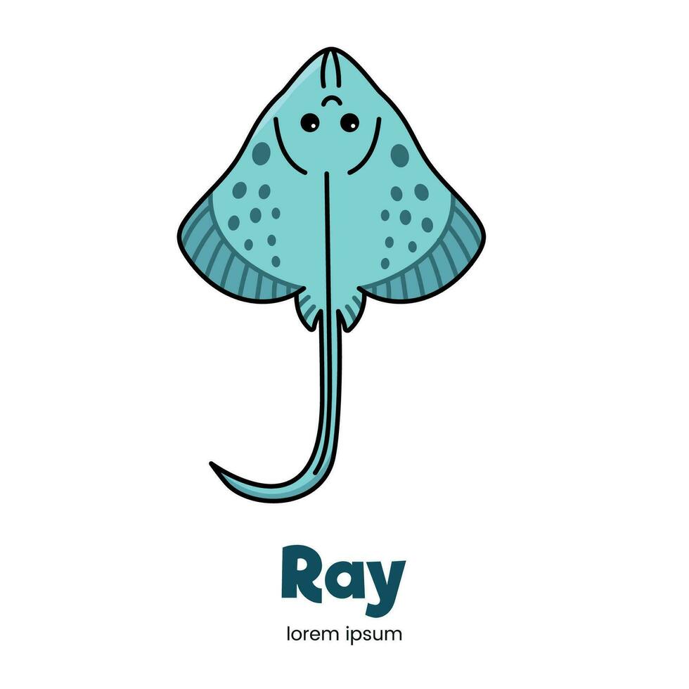 Sea stingray illustration of a cute sea animal, ocean inhabitant vector