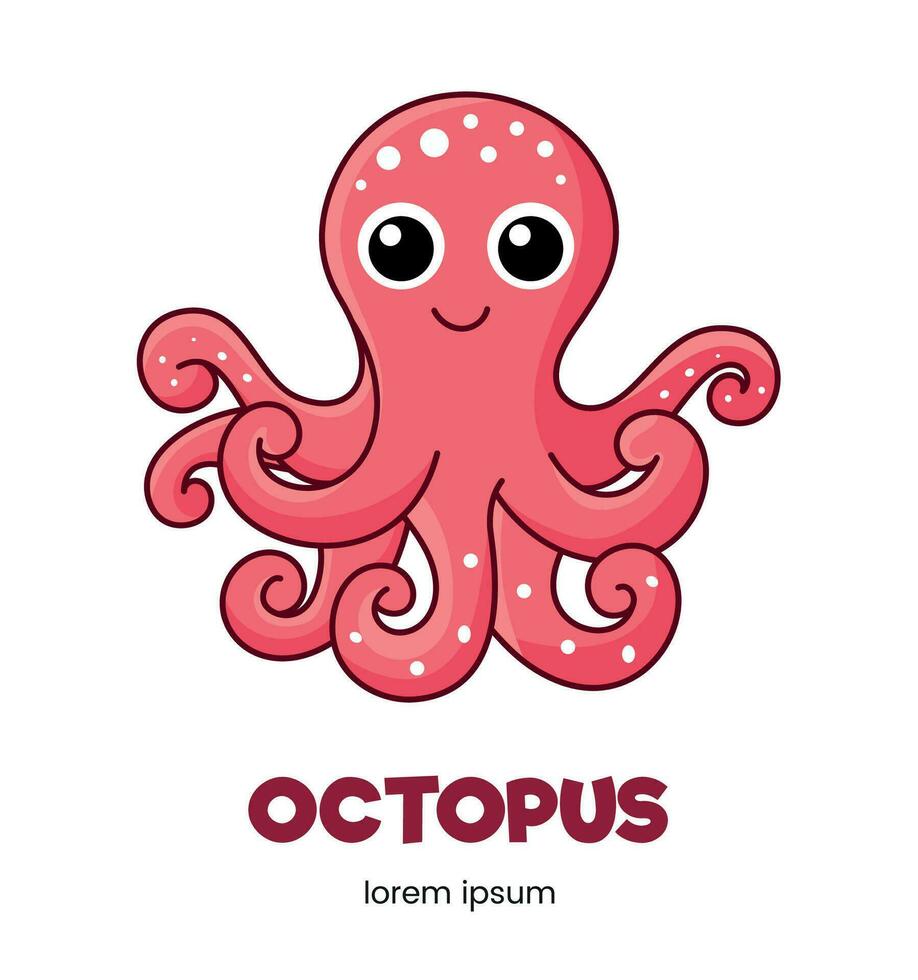 Cute octopus children illustration of sea creature in vector