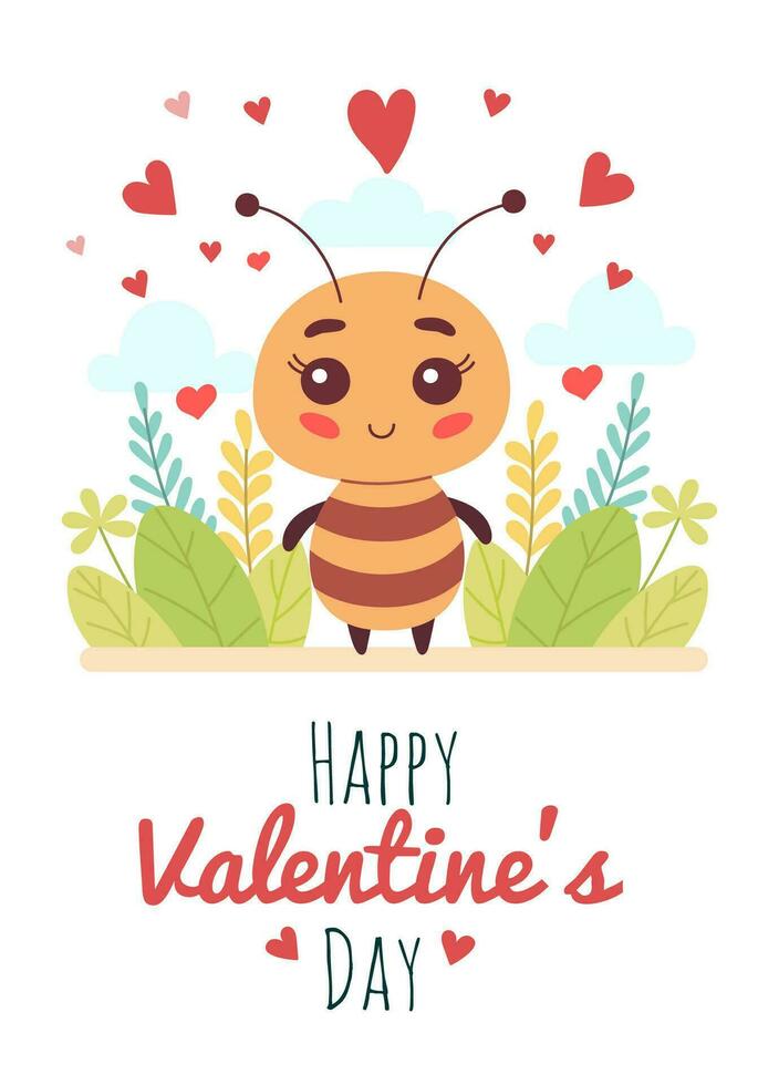 Cute cartoon insect love ant with ant hearts, vector illustration for children book