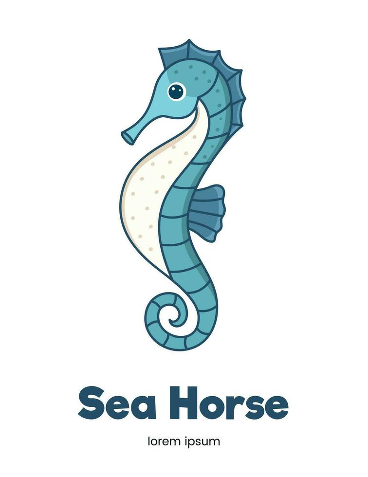 Cute seahorse, sea creature vector illustration
