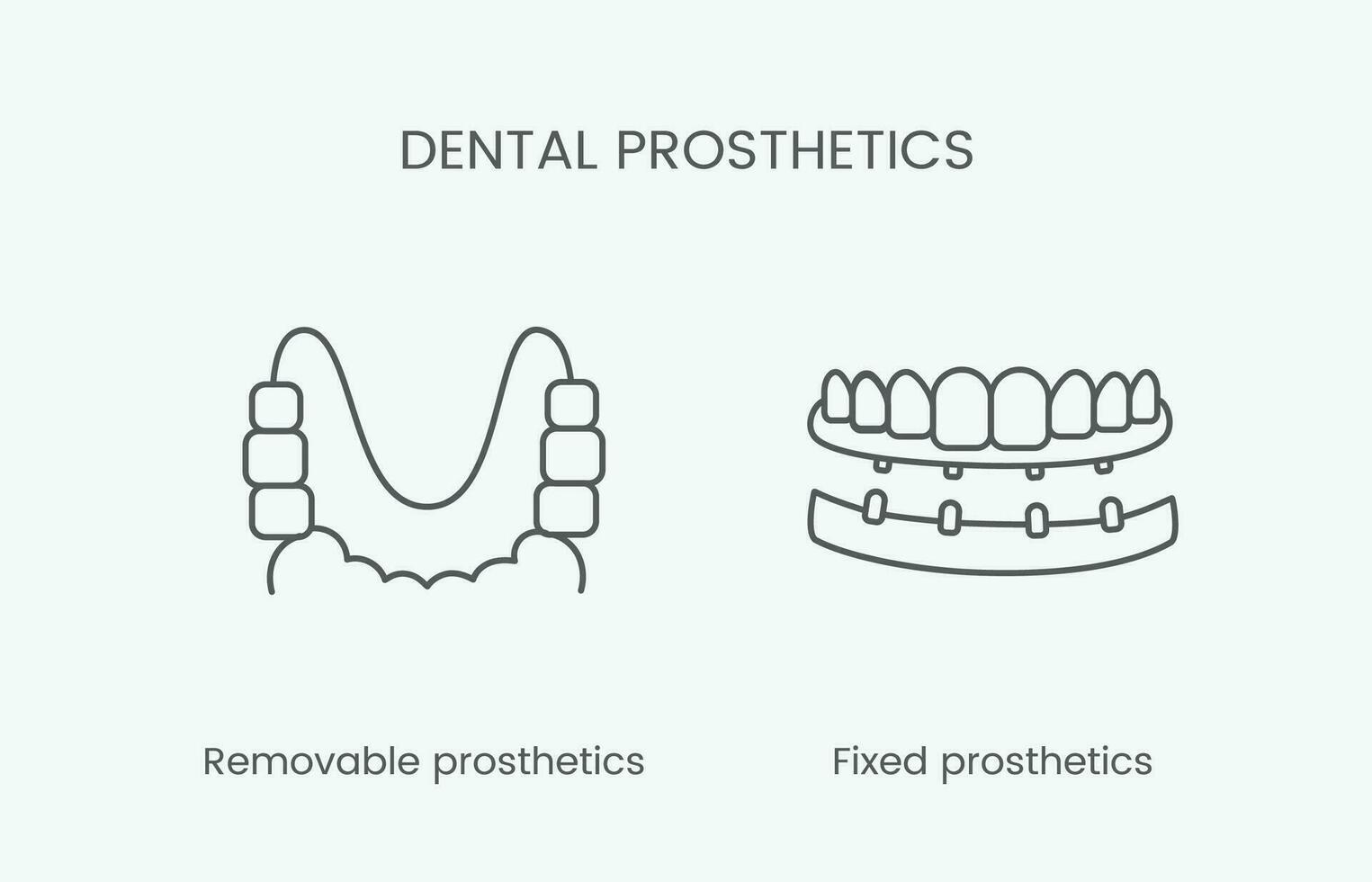 lineal icono dental prótesis vector ilustración para dental clínica con retirable y fijo prótesis