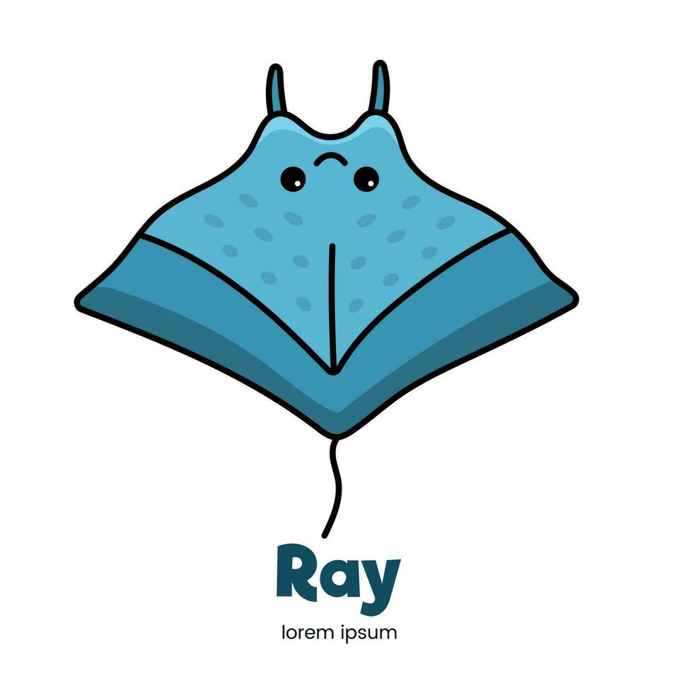 Sea stingray illustration of a cute sea animal, ocean inhabitant vector