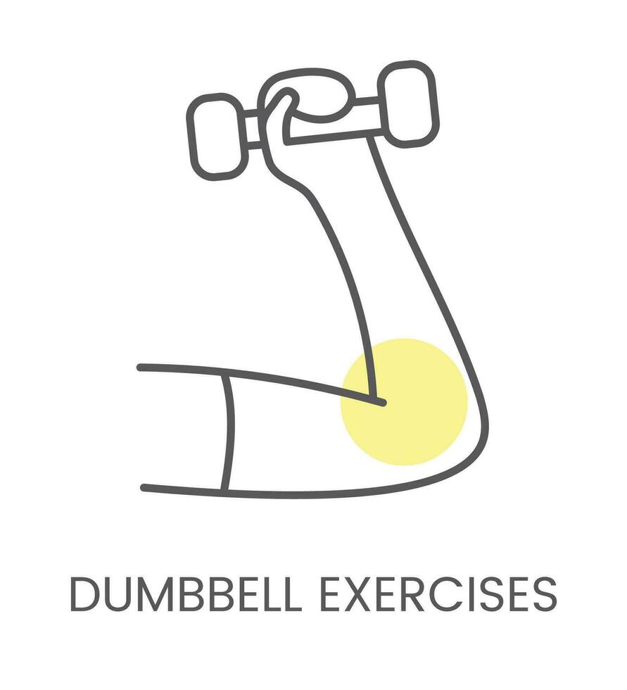 Vector icon dumbbell exercises, for physiotherapy and rehabilitation. Linear illustration
